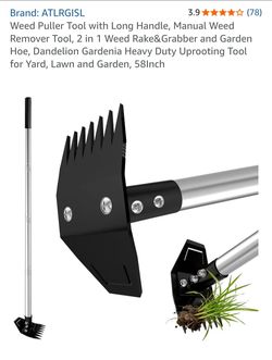 ATLRGISL 2 in 1 Weed Rake & Hoe with 58-inch Long Handle