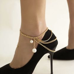 Anklet Shoe Ring - Golden Pearls