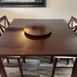 Hight Top Cherry Color Dinning Room Table, 4 Chairs And Lazy Susan!!! 