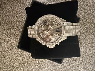 Silver Crystal-Encrusted Chronograph Watch