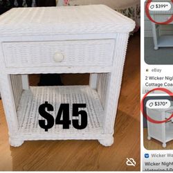 $45 Vintage Wicker Nightstand or side table coastal/cottage style in good condition