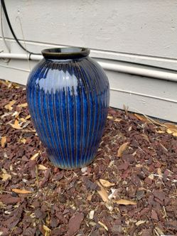 Blue glossy pottery vase