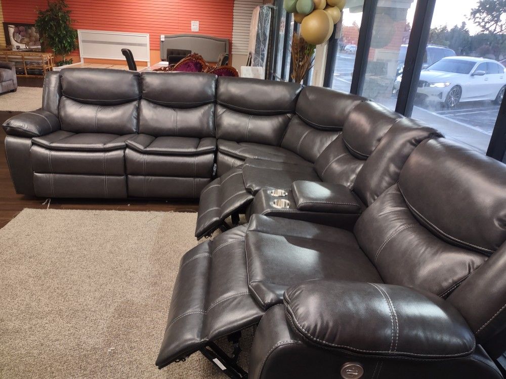 New Power Sectional Sofa With Three Power Recliners On Sale Now Don't Miss