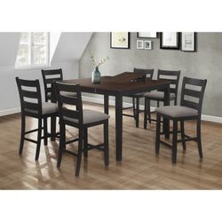 TWO TONE BUTTERFLY LEAF 7 PIECE COUNTER HEIGHT KITCHEN DINING TABLE SET COMEDOR MESA SILLAS