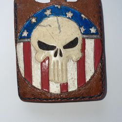 Genuine Leather Handmade Punisher Wallet American Flag Skull Wallet Clip 