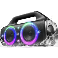 Speakers, 80w (Peak) Portable Wireless Speaker with Lights, Stereo Loud Sound, IP67 Waterproof, Deep Bass Outdoor Speakers Bluetooth 5.0 Dual Pairing 