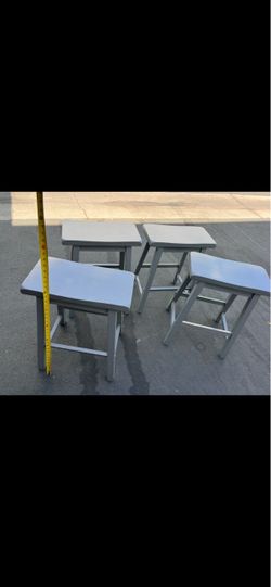 Set of 4 Gray Wooden Stools