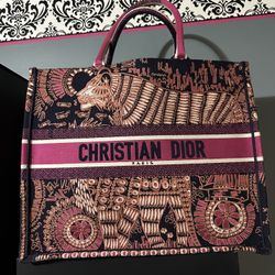 Christian Dior Book Tote Embroidered Canvas Large Multicolor