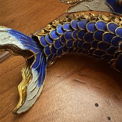 Vintage Articulated Cloisonné Koi Fish Pendant – 4.5"