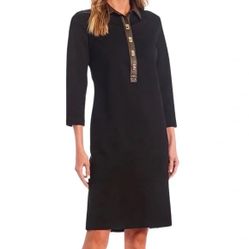 J. McLaughlin Black Tunic Dress with Faux Leather Trim - Size M
