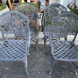 Patio Furniture Set Of 4 Chairs Metal  Cast Aluminum 