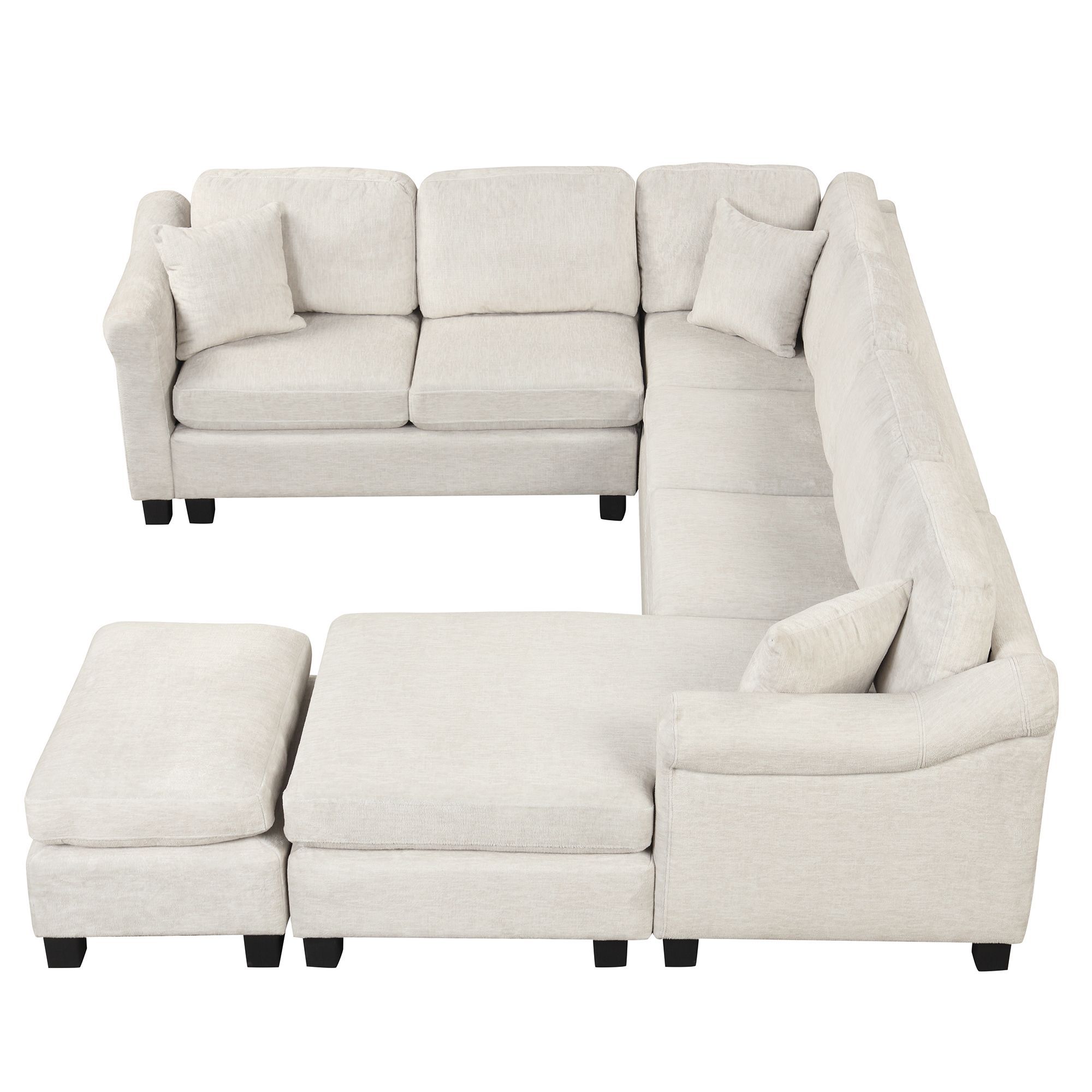 122.1 *91.3 4pcs Sectional Sofa with Ottoman with Right Side Chaise velvet fabric White