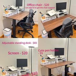 Moving Sale – Full home office setup - Desk/Chair/Lamp/Screen