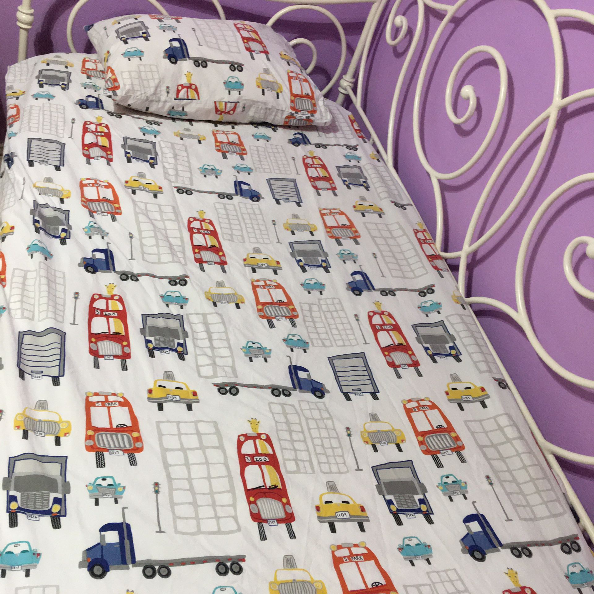 Pottery Barn Twin Sheets with Cars, Taxis, Busses and Trucks