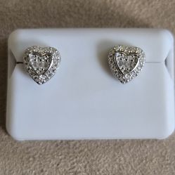 SILVER/MOISSANITE HEART SHAPE EARRINGS SCREWBACKS