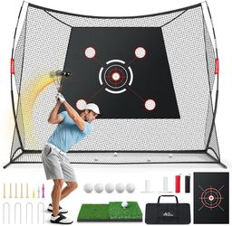 Golf Net, 10 x 7ft Golf Practice Net with Targets, Portable Hitting Nets for Backyard Garage Indoor, Improve Swing Putting Pitching, Gift for Men & Go