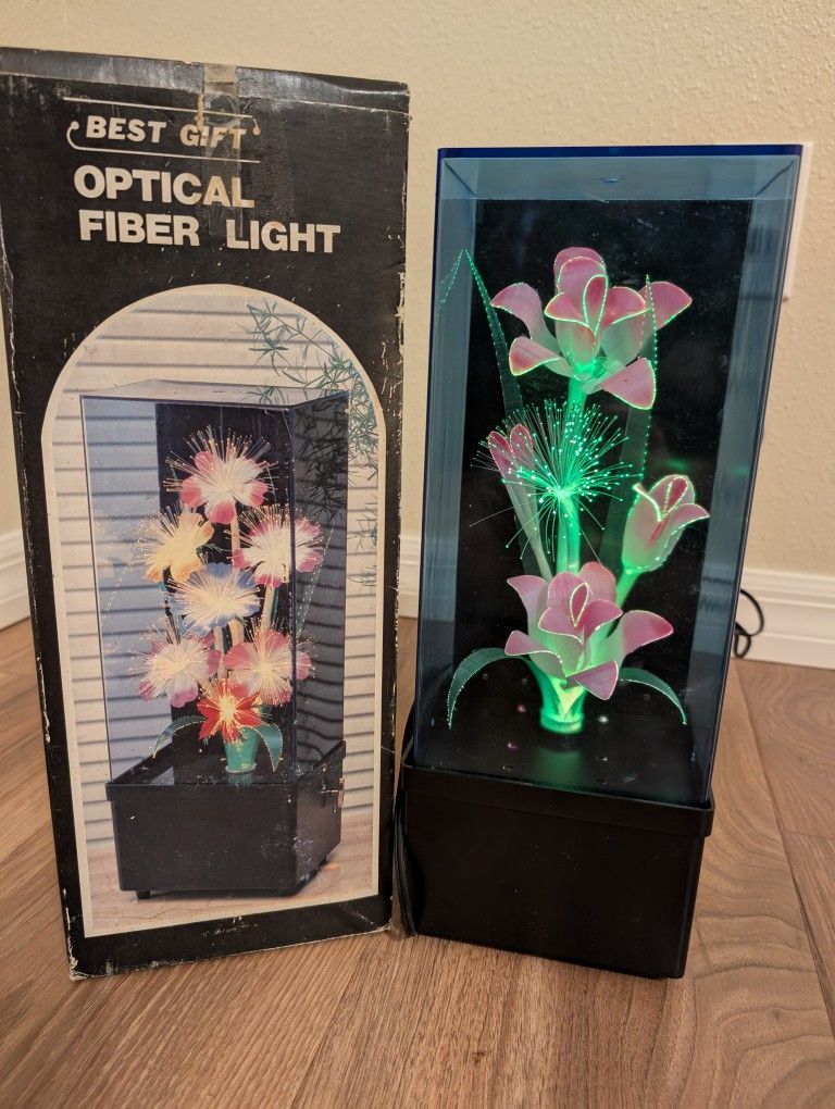 Vtg Fiber Optic Flower Lamp Light Music Box Windup 14”