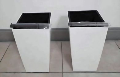 PAIR of 16" Square Black/White Resin Planters with Irrigation ($40 - EACH PAIR) @ Lasting  Creations