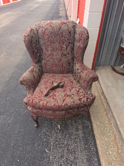 Vintage Wingback Armchair with Damask Upholstery