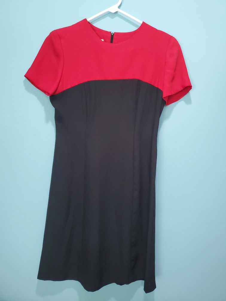 Leslie Fay Vintage Red and Black Short Sleeve Sheath blocked color Dress (4_6)P