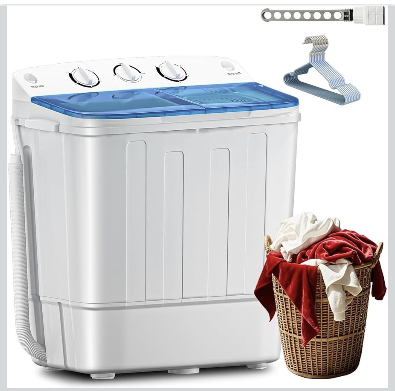 Portable Twin Tub 18lbs Washing Machine with Drying Rack, 11lbs