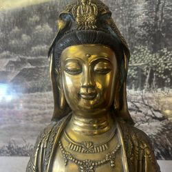 Bronze Handcrafted Guan Yin On Dragon Status