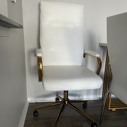 White/gold Office Chair, Desk Chair, Gaming Chair,white Leather Wheels & Arms 