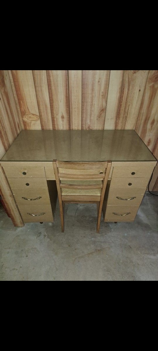 Antique 7 drawer desk with chair