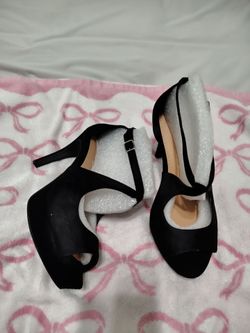 Black Suede Peep-Toe Heeled Sandals
