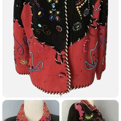 Michael Simon New York Vintage 90s Western Music Beaded Collared Sweater Jacket