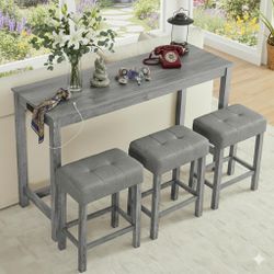 59 Inch Bar Table Set of 4, Sofa Table with Power 