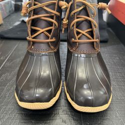 Women's Sperry Saltwater Waterproof Rain Boot Size 9- Brown Aucg829
