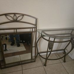 Metal Glass Wall Table and Matching Mirror