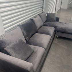 Stunning Grey Velvet Sectional 
