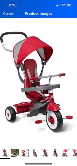 Radio Flyer Stroller Tricycle, EZ Fold 4-in-1 Stroll 'N Trike for Infant & Toddler, Red