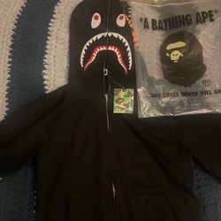 all black shark full zip up Bape hoodie