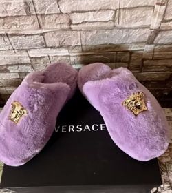 Versace Lavender palazzo platform slippers sz 39 NWB
