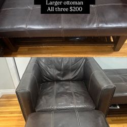 Oversized Leather Chair And Ottoman Set 