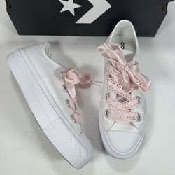 Converse CTAS Lift Ox Platform Sneakers White Blush Hush Pink Women Size 8