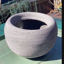 Grey Steel Combed Clay Plant Pot
