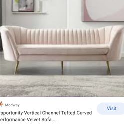 Modway Sofa Couch Opportunity Vertical Channel Tufted Curved Velvet Pink/Peach