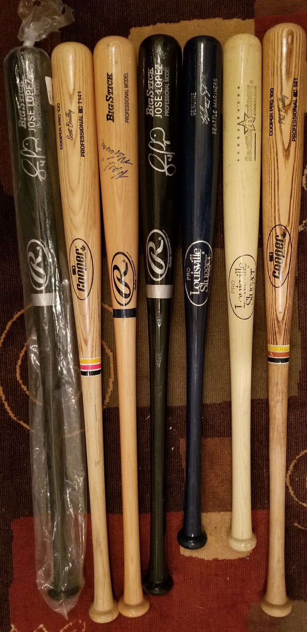Seattle Mariners autographed wooden baseball bats
