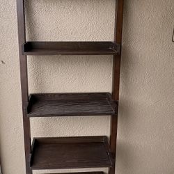 Wooden Leaning Ladder Wall Shelf 