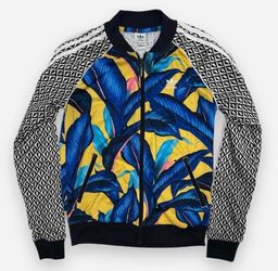 Adidas x FARM Rio Palm Leaf SST Tropical Track Jacket Bomber, Women’s size small