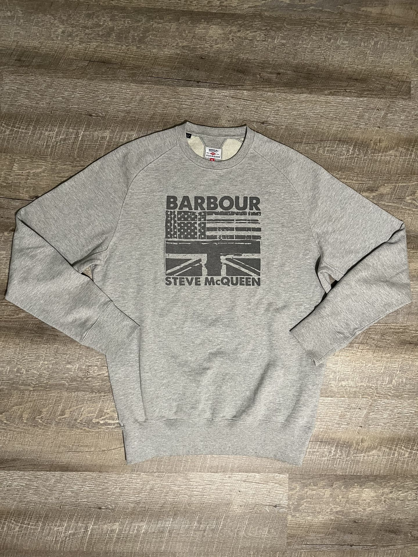 Barbour Men's Jumper L Grey Steve McQueen Crew Neck W Graphic Print