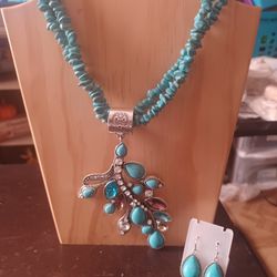 Peacock Tail Pendant Necklace Set 