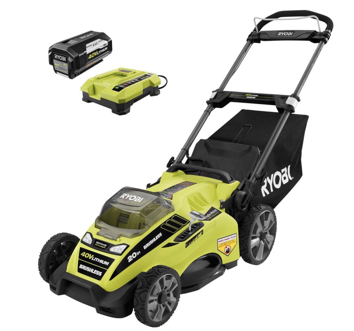 20 in. 40-Volt Brushless Lithium-Ion Cordless Battery Walk Behind Push Lawn Mower 5.0 Ah Battery and Charger Included