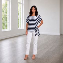 Navy Blue & White Striped Blouse – Size XL – Very Good Condition