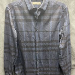 Men’s Burberry London Blue Plaid Long Sleeve Button Up Shirt - Size Small