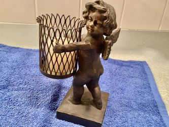 Vtg. Cast Iron Decorative Angel Votive Candle Holder